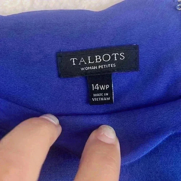 Talbots Womens Blue Scallop Hem & Neck Short Sleeve Back Zip Sheath Dress 14WP - Picture 2 of 6